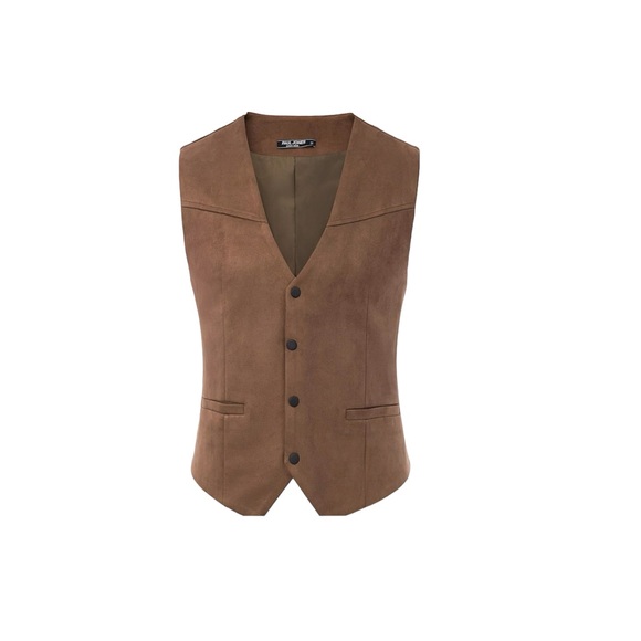 PJ Paul Jones Mens Faux Suede Western Cowboy Dress Vests with Pockets - Picture 1 of 5